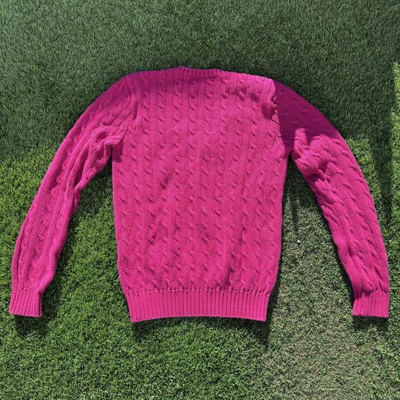 Ralph Lauren Sport Sweater‎ Womens Large Pink Cable Knit V Neck Pullover Cotton - Picture 8 of 9